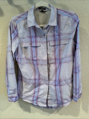 Eddie Bauer Light Lavender and Blue Plaid Button-Up Shirt Classic Fit Size S
